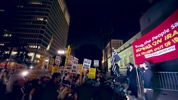 Activists convened on LA City Hall to oppose war with Iran. “This all started with an American being killed in Iraq, but there are still thousands of troops in Iraq! All US troops out of Iraq! US out of the Middle East!”
