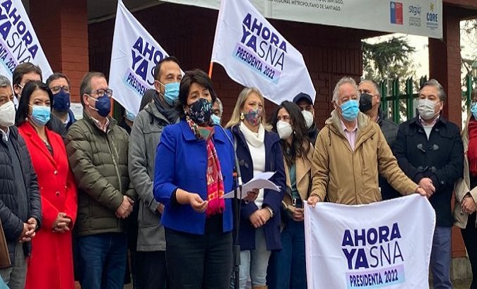 Yasna Provostne during an election meeting in Magallanes, Chile, Aug. 21, 2021.