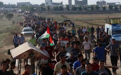 Peaceful demonstration near the border wall between Israel and Gaza, Gaza Strip, Palestine, Aug. 22, 2021.
