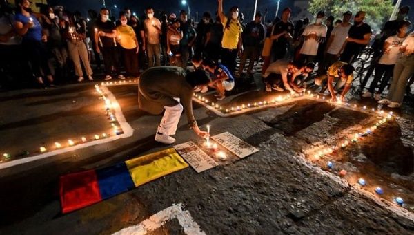 Ceremony in memory of the Colombians killed during the protests against the tax reform, 2021.