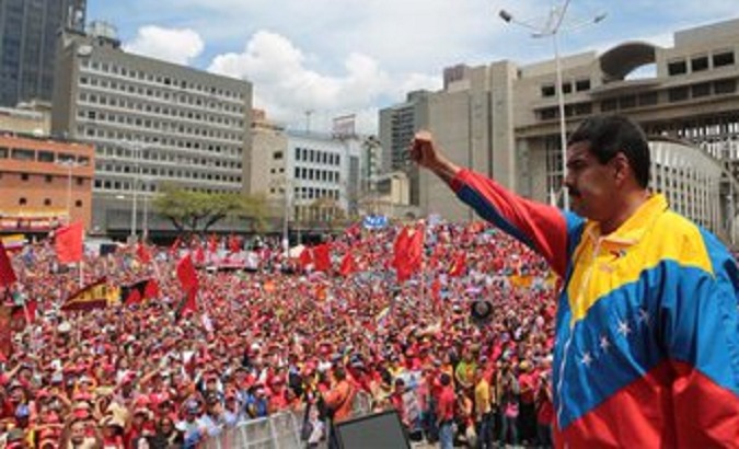 Citizens take part in a demonstration to support the Bolivarian Revolution, Caracas, Venezuela.