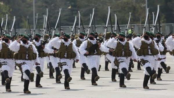 Armed Forces' soldiers participate in a military parade, Santiago, Chile, Sept. 19, 2021.