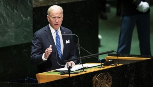 U.S. President Joe Biden speaks during the General Debate of the 76th session of the United Nations General Assembly at the UN headquarters in New York, on Sept. 21, 2021.