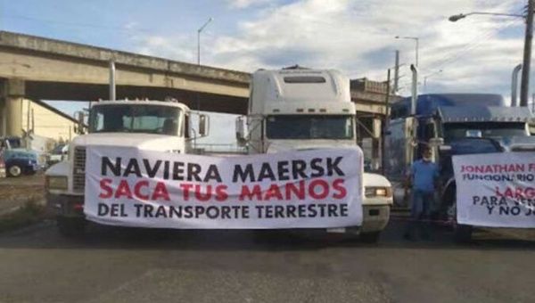 The text reads, “Maersk shipping company, hands off ground transportation”, Panama, Sept. 23, 2021.