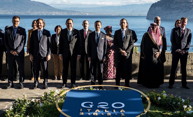 Participants of the G20 Trade and Investment Ministerial Meeting, Sorrento, Italy, Oct. 12, 2021.