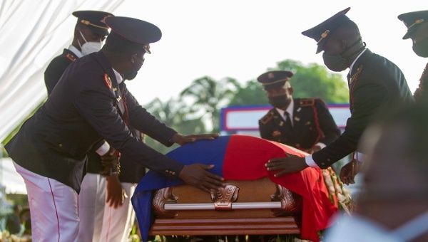 Soldiers escort the funeral ceremony of President Jovenel Moise, Cap-Haitien. Haiti, Jul. 23, 2021.