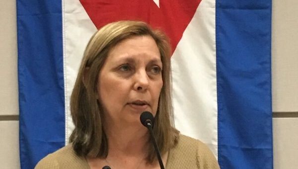 Josefina Vidal, former Cuban Ambassador to Canada, speaks in Vancouver in 2019.