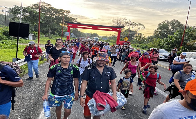 Migrants head to Acacoyagua, Mexico, Oct. 29, 2021.