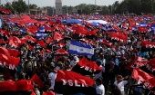 Sandinista supporters attend the celebration of the 39th anniversary of the Sandinista revolution, Nicaragua, 2018.