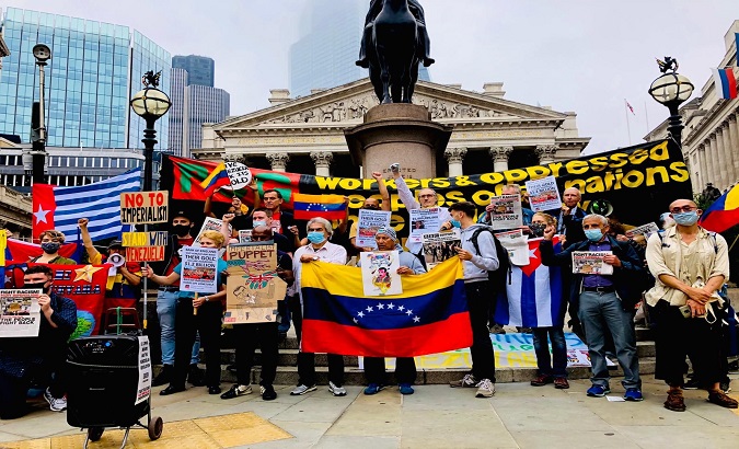 Citizens take part in a rally to support the Bolivarian revolution, London, U.K., 2021.