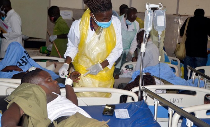 Man receives medical treatment at Mulago hospital, Kampala, Uganda, Nov. 16, 2021.