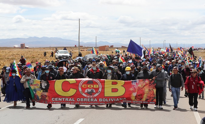 Social activists march to defend democracy, Caracollo, Bolivia, Nov. 23, 2021.