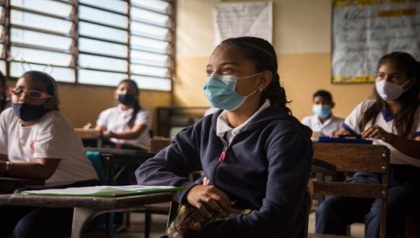 Children attend school with masks, Venezuela, Jan. 10, 2022. 
