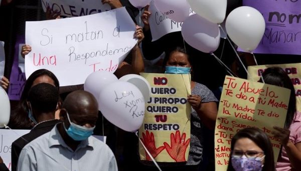 Feminist protest takes place in Tegucigalpa, Honduras, March 15, 2021. 