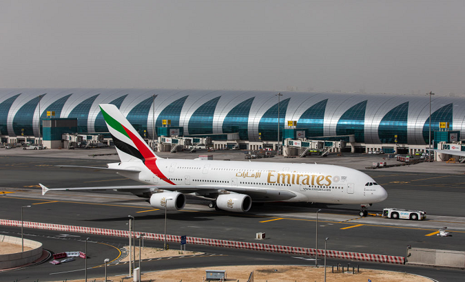 Airbus SE A380-800 aircraft, operated by Emirates Airlines, taxis at Dubai International Airport in Dubai, United Arab Emirates. Jan. 29, 2022.