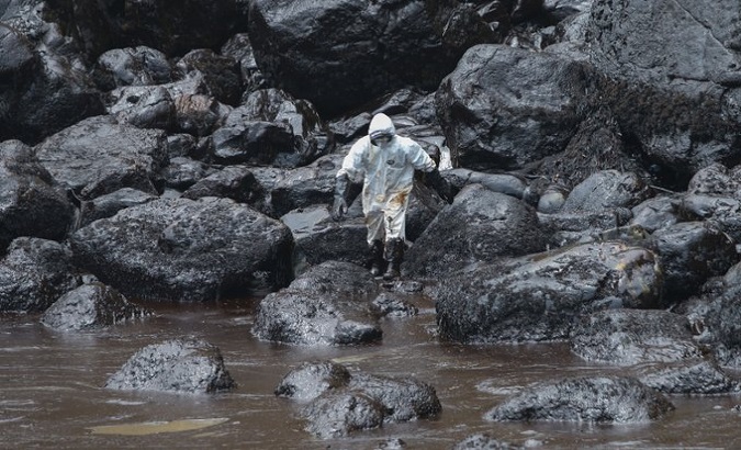 Peru continues on the cleaning up of the contaminated beaches after the oil spill. Feb. 1, 2022.
