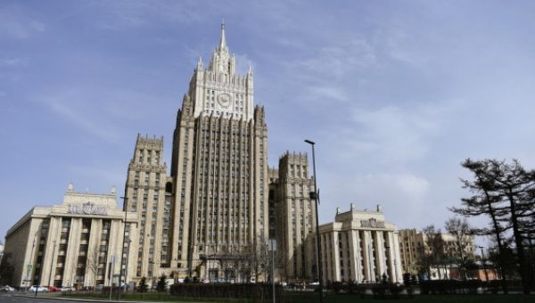 Photo taken on April 16, 2021 shows the Ministry of Foreign Affairs of Russia in Moscow. 