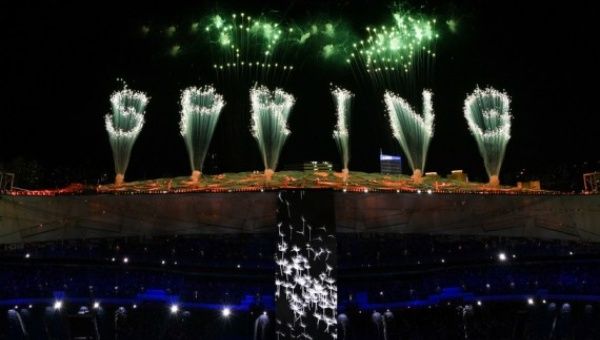 Fireworks illuminate the night sky during the opening ceremony of the Beijing 2022 Olympic Winter Games at the National Stadium in Beijing, capital of China, Feb. 4, 2022.