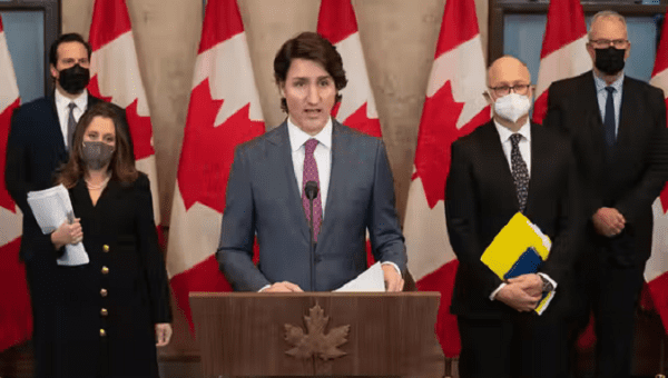 Canadian Prime Minister Trudeau announces the lifting of the Emergencies Act in Ottawa. Feb. 23, 2022.