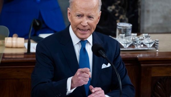 US President Joe Biden delivers his first State of the Union Address before lawmakers in the US Capitol in Washington, DC, USA, 01 March 2022.