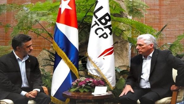ALBA-TCP Secretary Sacha Llorenti (L) and Cuban President Miguel Diaz-Canel (R), March 23, 2022.