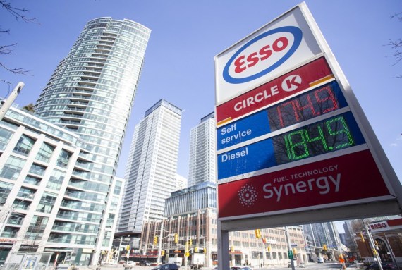 Gas prices are displayed at a gas station in Toronto, Canada, on March 4, 2022.