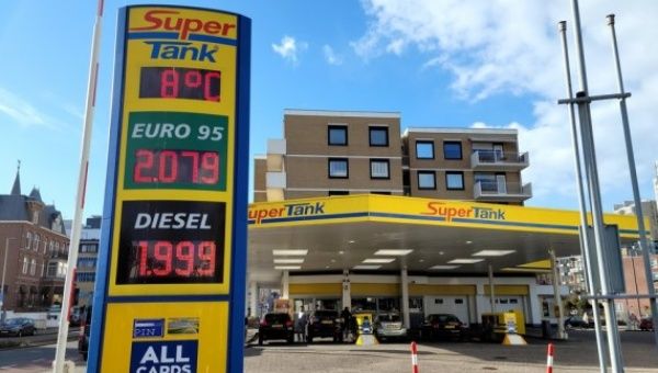 Photo taken on April 2, 2022 shows a gas station in The Hague, the Netherlands.