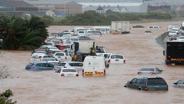 Durban has suffered heavy floods causing damage to the  Bayhead Road. Apr. 15, 2022.