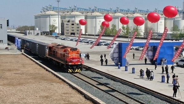 On Friday, the China-Laos international freight train left Shenyang, capital of Liaoning, bound for the Laos capital Vientiane. Apr. 22, 2022. 