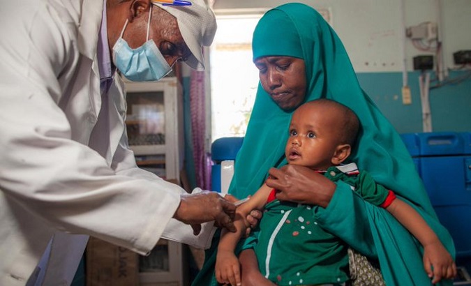A child is vaccinated against measles in Hargeisa, Somaliland, 2022.