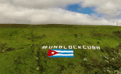 Giant sign in solidarity with Cuba.