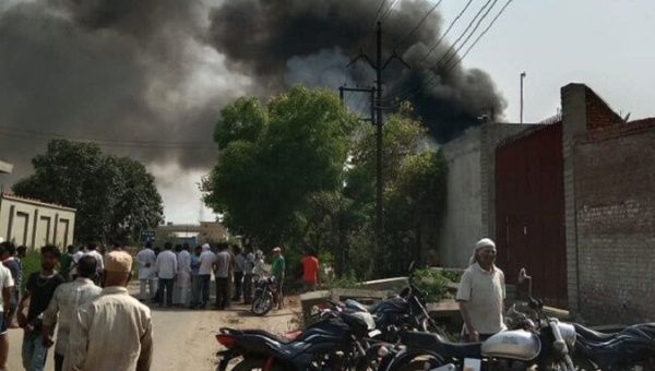 Dozens of people killed and injured after a massive explosion at Chemical Factory in Hapur, Uttar Pradesh, India. 