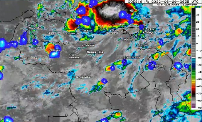 Satellite image of the storm during its transit over Venezuela, June 29, 2022.