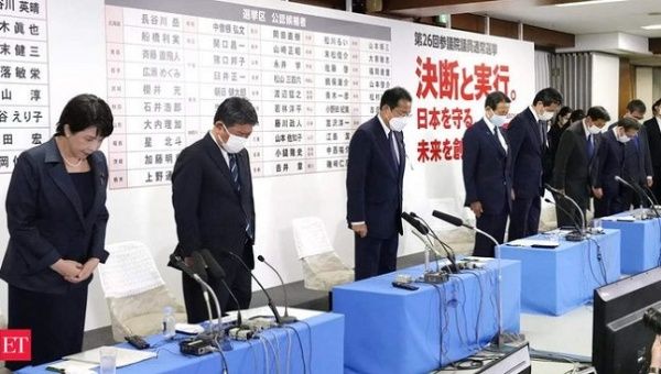Japan ruling party wins big in polls in wake of Shinzo Abe's death. The Liberal Democratic Party and its junior coalition partner Komeito raised their combined share in the 248-seat chamber to 146.