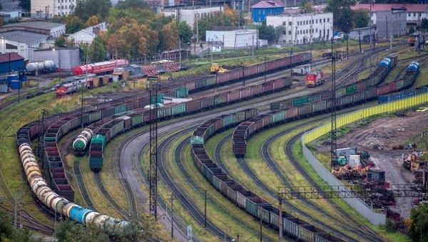 Freight wagons at the Murmansk Port, Russia.