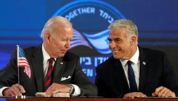 U.S. President Joe Biden (L) & Israeli Prime Minister Yair Lapid (R), July 14, 2022.