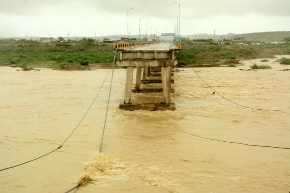Photo taken on July 26, 2022 shows a damaged bridge after heavy monsoon rains in southern Pakistani port city of Karachi.