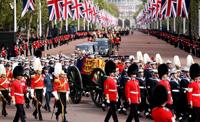 The cortege with the hearse carrying the coffin of Queen Elizabeth II, London, U.K., Sept. 19, 2022.