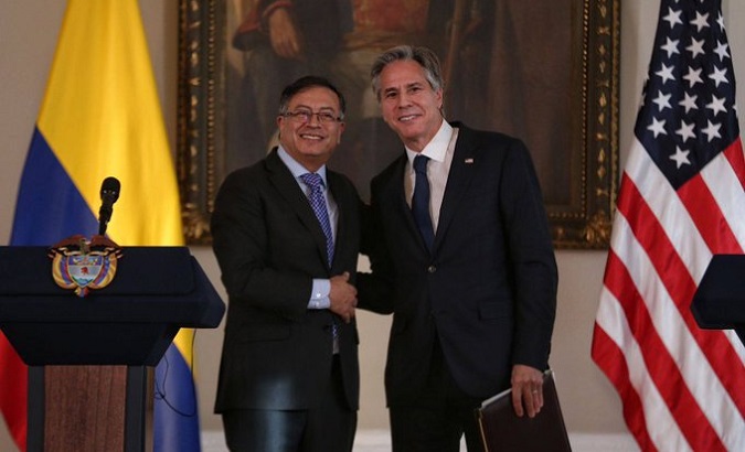 President Gustavo Petro (L) & U.S. State Secretary Anthony Blinken (R), Bogota, Colombia, Oc. 3, 2022. 
