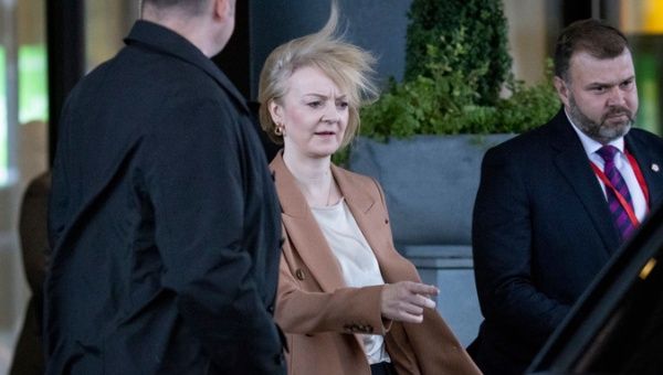 British Prime Minister Liz Truss leaves the hotel to attend the Conservative Party Conference 2022 in Birmingham, Britain, 04 October 2022. After the government'Äôs U-turn on the 45p tax rate, Truss faces pressure within her own party.