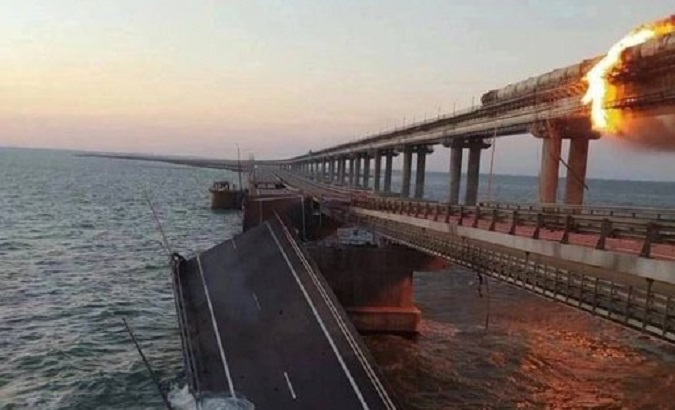 Fire at the Crimea bridge, Oct. 8, 2022.