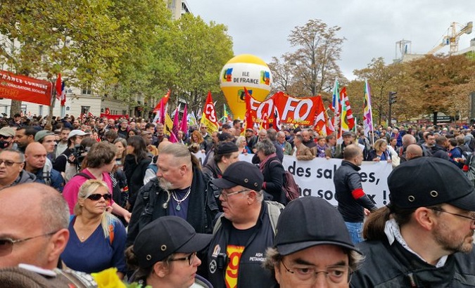 Workers protest in Paris, France, Oct. 18, 2022.