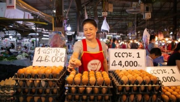 Photo taken June 9, 2022 shows a market in Vientiane, Laos.