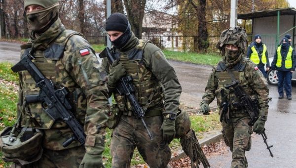 Polish Army soldiers and Polish Police during operational activities in Przewodow, Lublin Voivodeship, Poland, 16 November 2022.