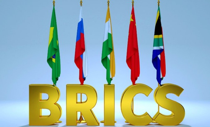 Flags of the BRICS countries.
