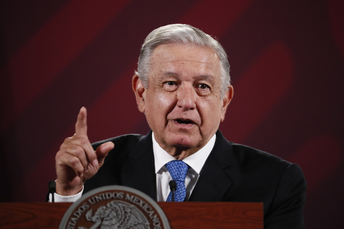 The President of Mexico, Andrés Manuel López Obrador, speaks during his morning press conference,
