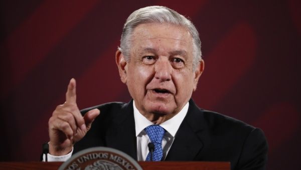 The President of Mexico, Andrés Manuel López Obrador, speaks during his morning press conference,