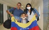 A family of migrants show their national flag, Maiquetia, Venezuela, Jan. 10, 2023. 