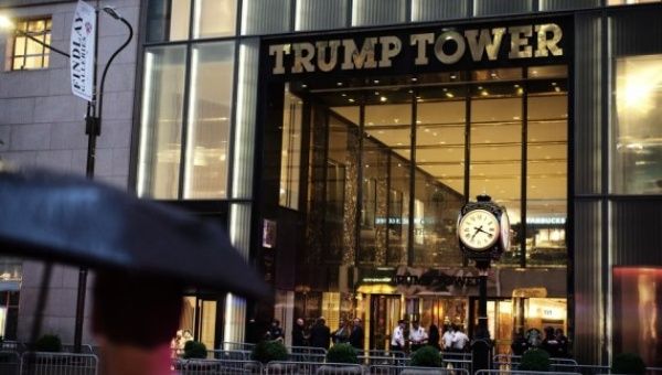 Police stand guard outside the Trump Tower in New York, the United States, July 27, 2018.