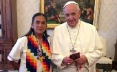 File photo of Milagro Salas (L) and Pope Francis (R).